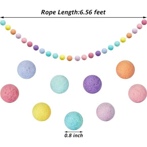 Wool Felt Ball Garland Colorful Pom Pom Garland 6.5 Feet Long 24 Ball Garland - Picture 3 of 6